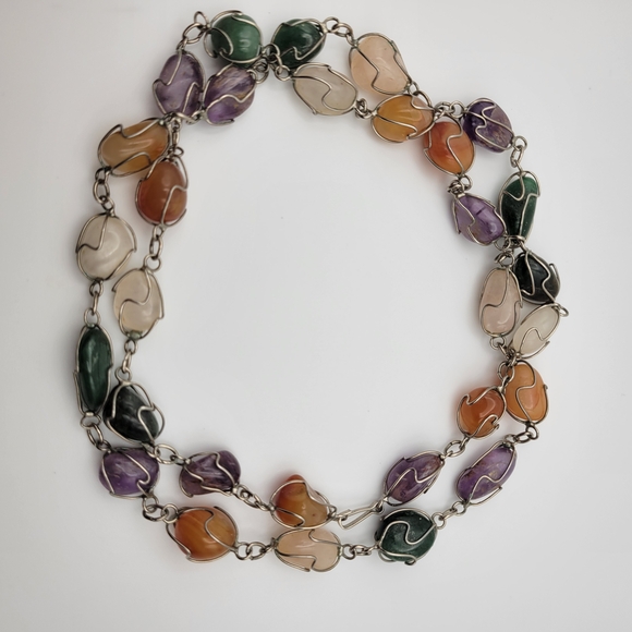 Unsigned Jewelry - Multicolor Caged Gemstone Necklace